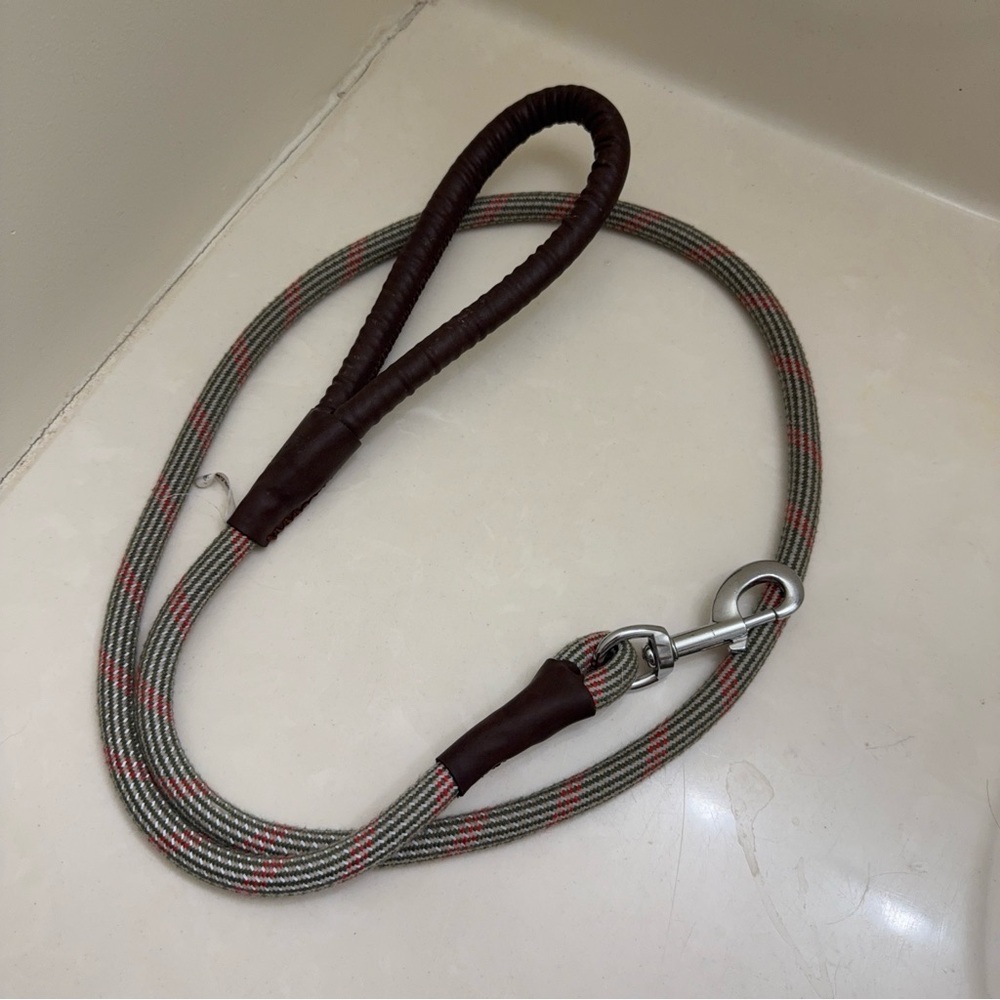 Vibrant Life 5' Dog Leash PU Leather Olive Red Striped Rope Dog Leash